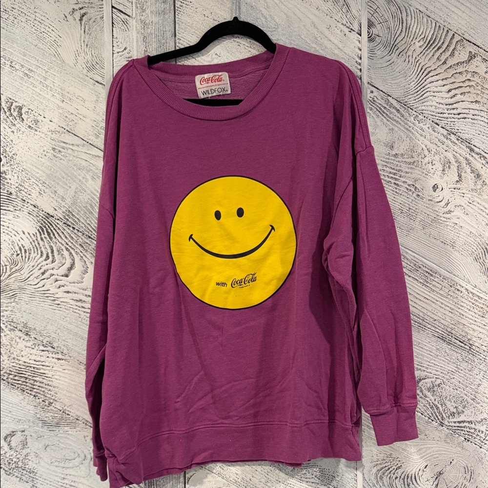 Coca Cola wild Fox Purple Hoodie with Yellow Smiley